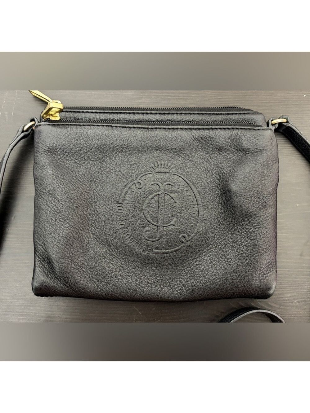 Juicy Couture Heritage Black Pebbled Leather Triple Zip Crossbody Vintage Y2K